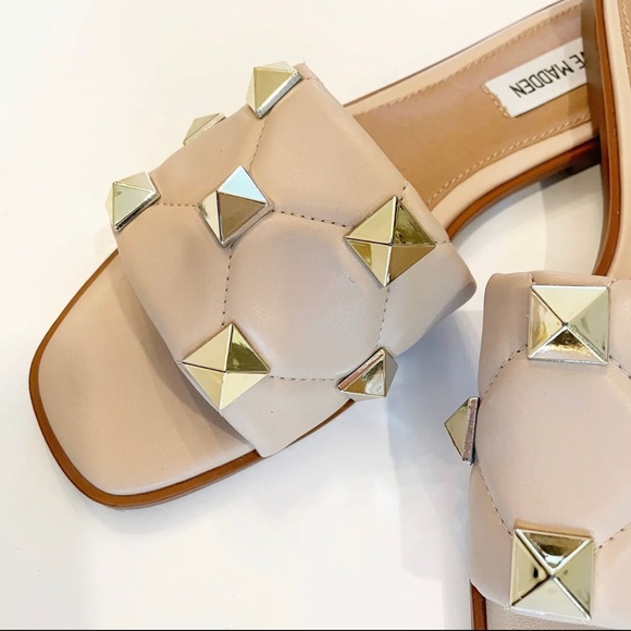 Steve Madden Huro Slides Sandals Gold Studs Slip - Picture 3 of 5